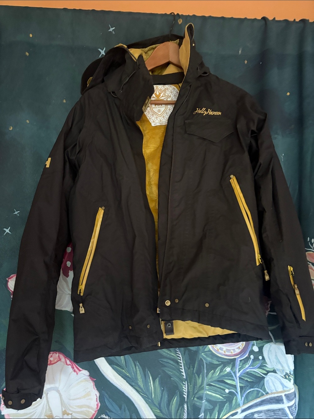 Helly Hansen Black Ski Jacket with Yellow Accents